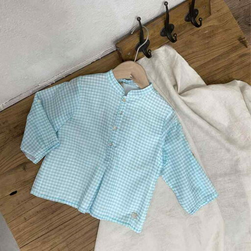 キッズ 女の子 ガールズ シャツ ブラウス 緑白チェック柄 スタンドカラー 薄手コットン 長袖 トップス 春夏 普段着 通園 通気性 肌触りの良い 綿