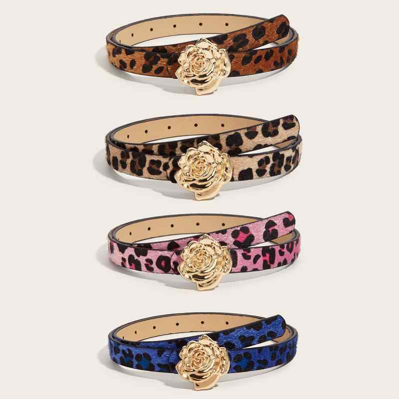ベルト レディース 細ベルト ヒョウ柄 レトロ 韓国ファッション トレンド おしゃれ 万能 デニム ジーンズ アクセント 通勤 オフィス カジュアル PUレザー 合金 スナップボタン フラワーバックル