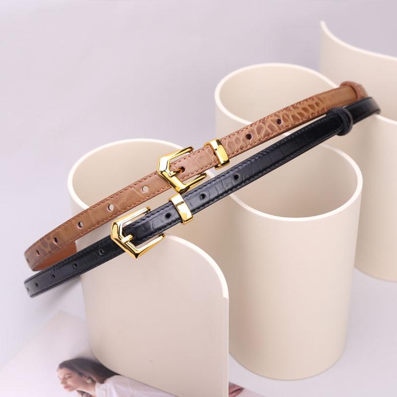 ベルト レディース 本革 牛革 クロコダイル柄 ピンバックル 細ベルト 春夏 ワンピース スカート ドレス..