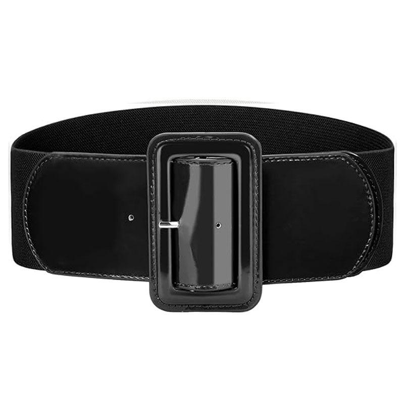 ウエストベルト レディース 伸縮性 ゴム ウエストマーク 太ベルト 幅広 PUレザー エナメル 光沢 シンプル ワンピース アウター スタイルアップ 細見え ブラック ホワイト