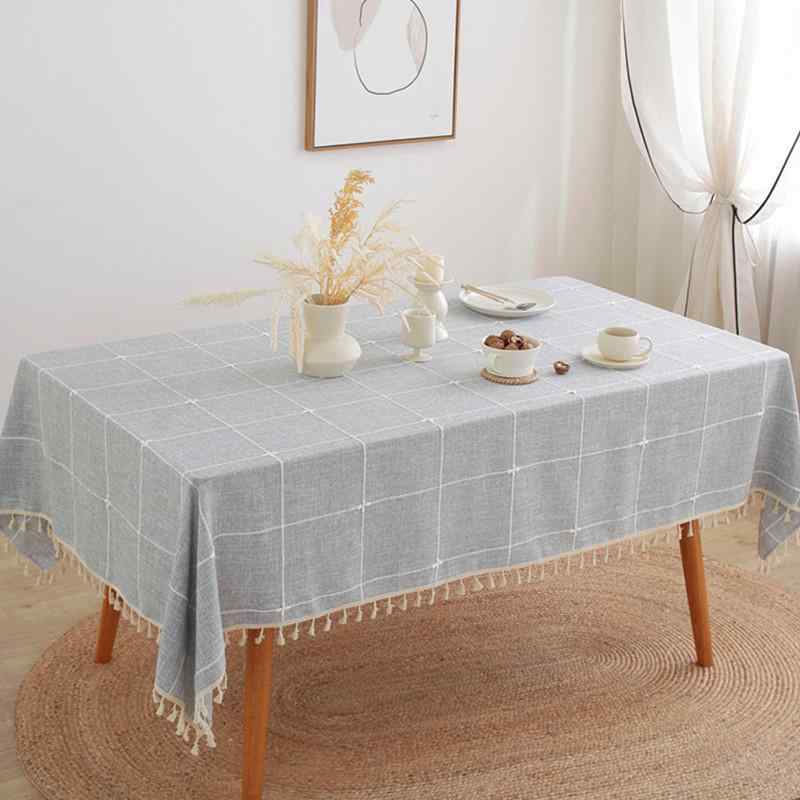 テーブルクロス 長方形 日韓スタイル シンプル 北欧モダン 刺繍 チェック柄 フリンジ ポリエステル 滑り止め 汚れ防止 食卓 ダイニング リビング コーヒーテーブル テレビ台用 装飾