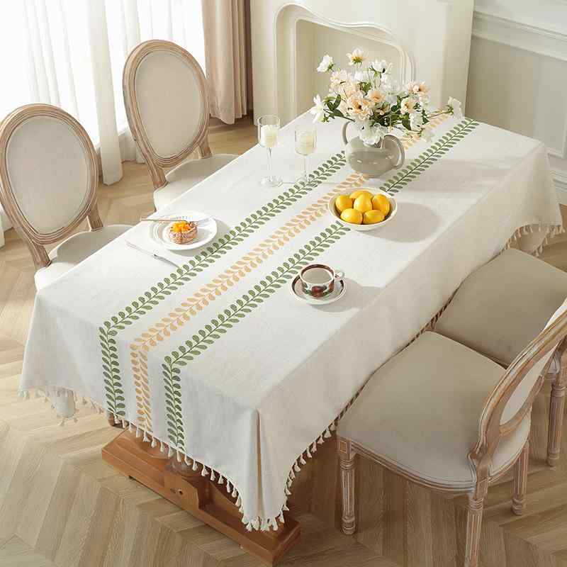 テーブルクロス モダン シンプル 刺繍 長方形 家庭用 リビング ダイニング 食卓カバー 高級感 ライトラグジュアリー 防塵 美化装飾 インスタ映え 白