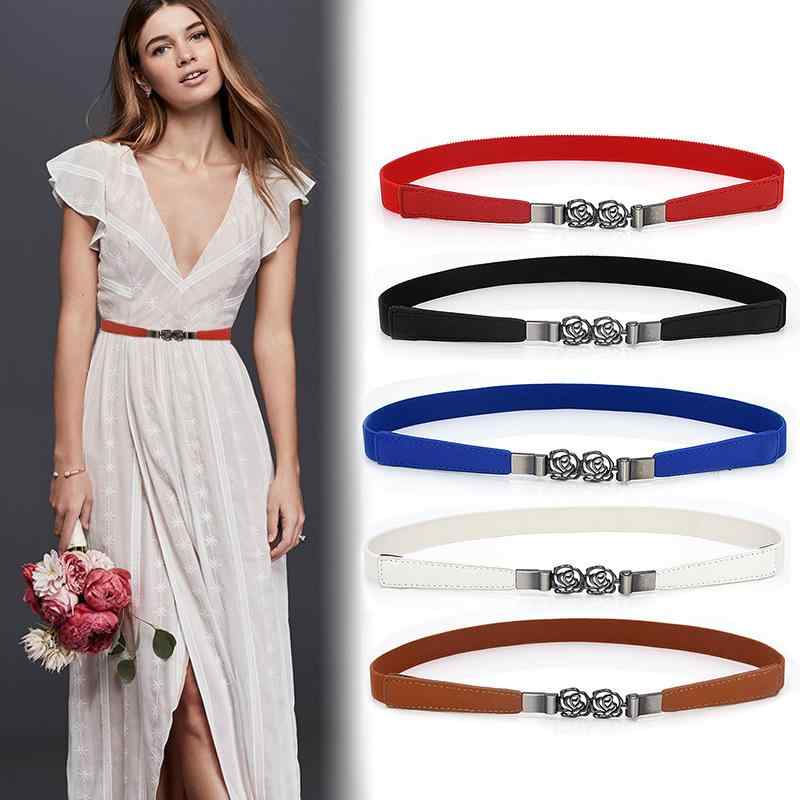 ベルト レディース 伸縮性 細ベルト 韓国 シンプル きれいめ 万能 合皮 フェイクレザー 通勤 オフィス ..