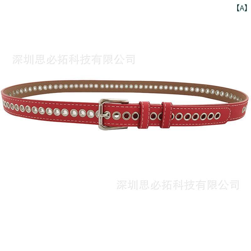 ベルト レディース スクエアバックル 幅広ベルト ハトメ アイレット 合皮 フェイクレザー ピンバックル リベット カジュアルスタイル ユニセックス 普段使い ファッション小物