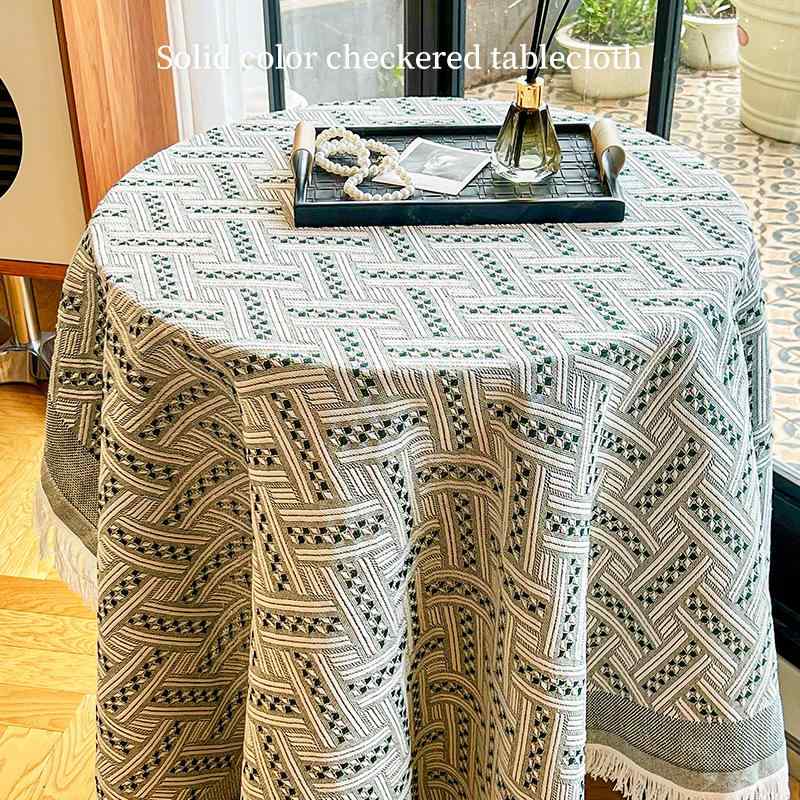 テーブルクロス クリームカラー 北欧風 ポリエステル綿 コットン混 タッセル付き 長方形 食卓カバー ダイニング リビング カフェ風 撮影用 背景布 おしゃれ 防水 防塵