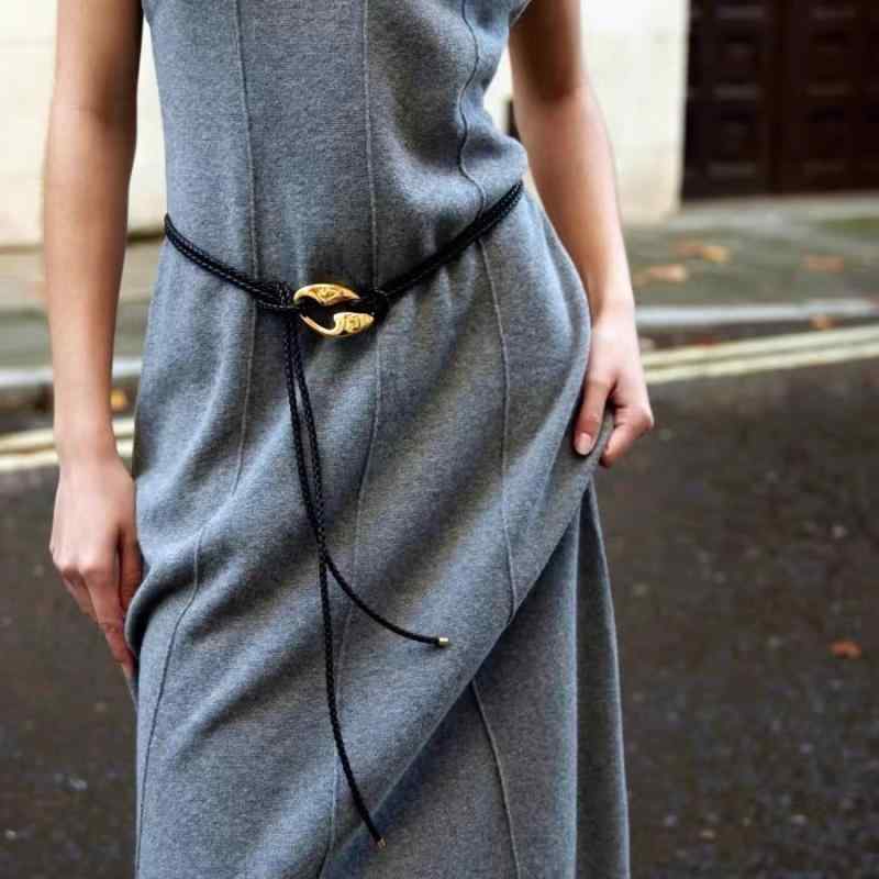 ネックレス レディース 秋冬 ゴールド 大ぶり T字環 ロング 個性的な レトロ ヴィンテージ風 高級感 ウエストチェーン 腰飾り セーターチェーン ニットネックレス ファッションアイテム