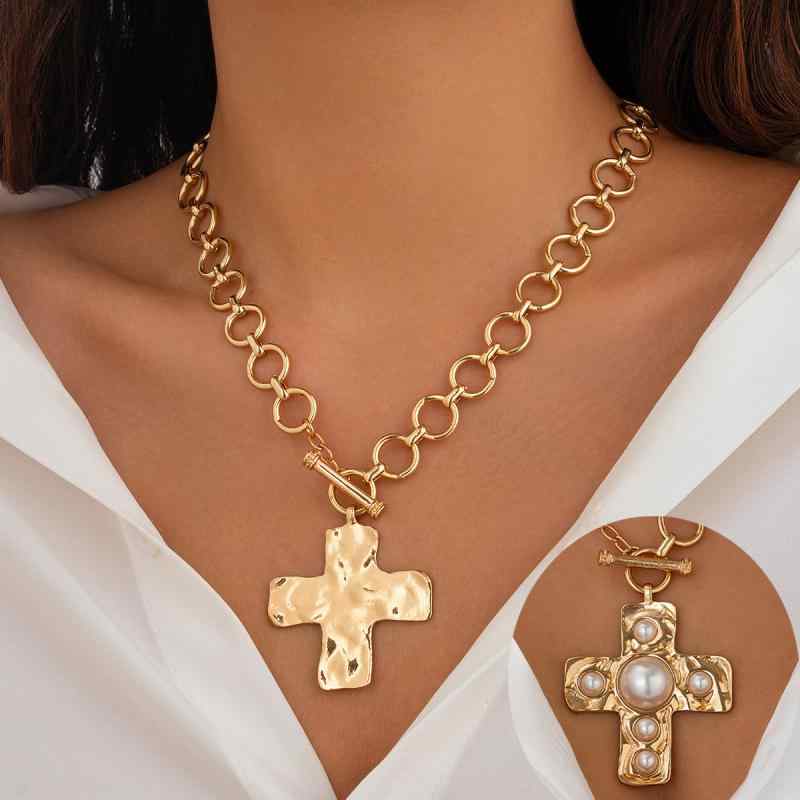 ネックレス レディース 欧米風 パンク インスタ風 トレンド メタル クロス ハート OTバックル チェーン..