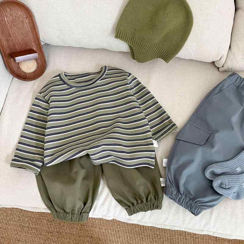 Tシャツ 男の子 ベビー 長袖 綿 ストライプ柄 吸湿速乾 快適 おしゃれ カジュアル 着回し トップス インナー 普段使い 通園 ラウンドネック 春秋 イエロー系 グリーン系