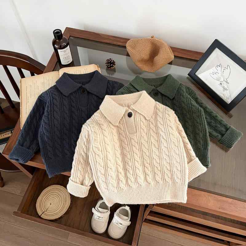 ニット セーター ベビー キッズ 男の子 女の子 韓国 ケーブル編み ポロ襟 トップス 秋冬 おしゃれ かわ..