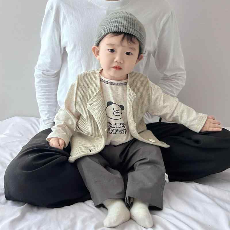 ベスト ベビー 男の子 春秋 ニット ノースリーブ おしゃれ 薄手 ジレ アクリル 無地 シングルボタン 重ね着 普段使い トップス アウター 羽織り カーキ ブラック グレー 韓国 子供服(4)