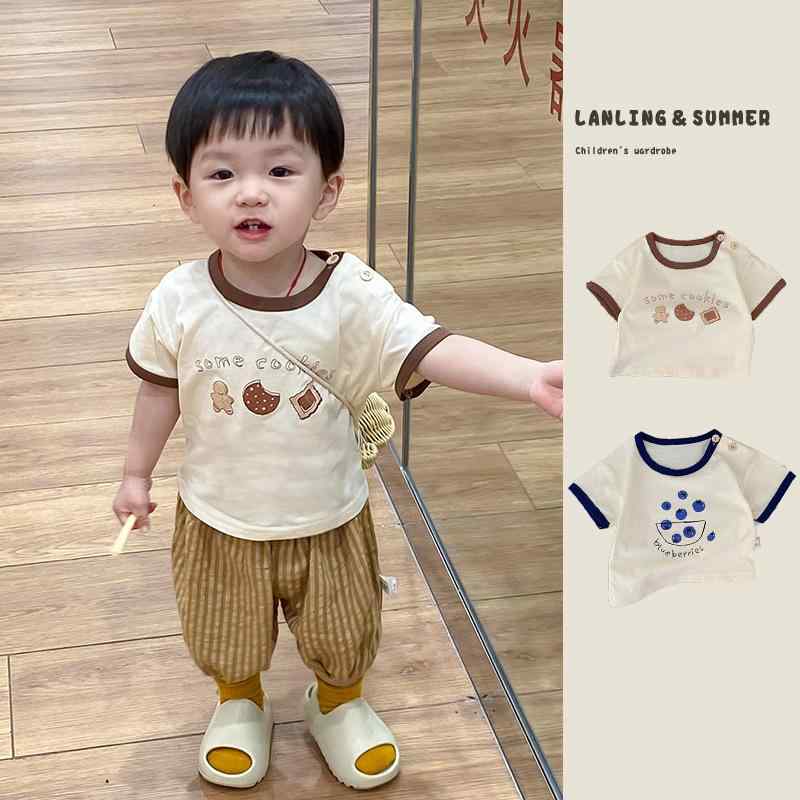 Tシャツ 男の子 ベビー 子供 半袖 トップス 夏物 薄手 綿 コットン 吸湿速乾 丸首 カジュアル 普段着 部屋着 柔らかい キャラクター