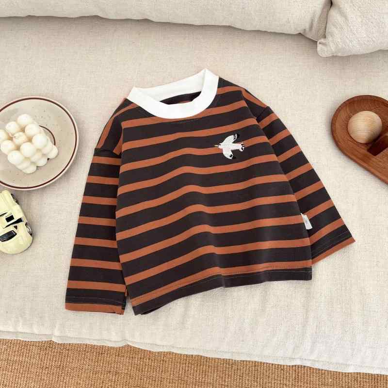 Tシャツ 男女兼用 キッズ 幼児 ベビー ボーダー柄 ストライプ柄 コットン 綿 長袖 クルーネック 丸首 プルオーバー ゆったり リラックス カジュアル 吸湿速乾 柔らかい 普段着 通園 通学 春夏秋