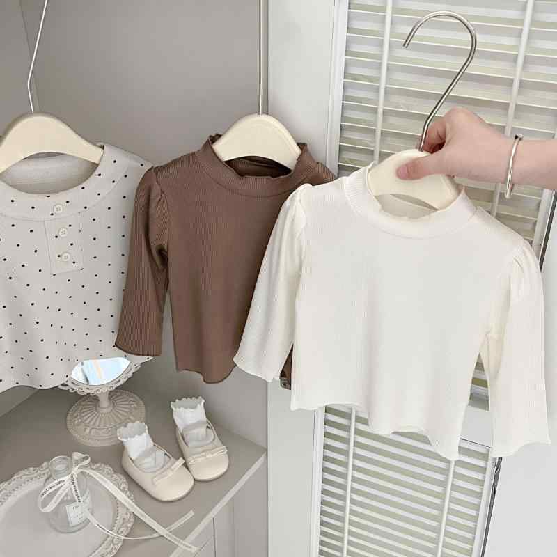 Tシャツ 女の子 ベビー 春秋 薄手 丸首 クルーネック 長袖 インナー トップス 吸湿速乾 綿 コットン 柔らかい肌触り 合わせやすい 着回し 普段使い カジュアル 通園 韓国 無地