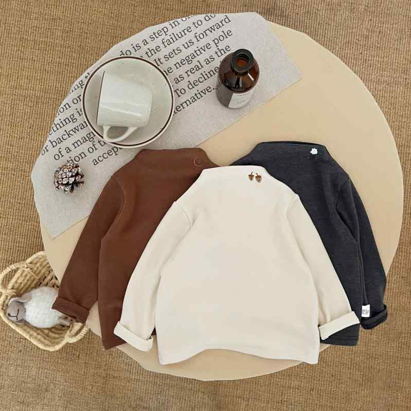 Tシャツ 男の子 ベビー 春秋 長袖 カートゥーン 刺繡 トップス 快適 着回し アクリル 柔らか ラウンドネック ブラウン ベージュ グレー