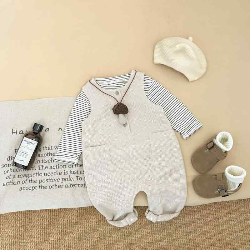 セットアップ ベビー キッズ 男の子 女の子 オーバーオール サロペット ストライプ 長袖Tシャツ 綿 コ..