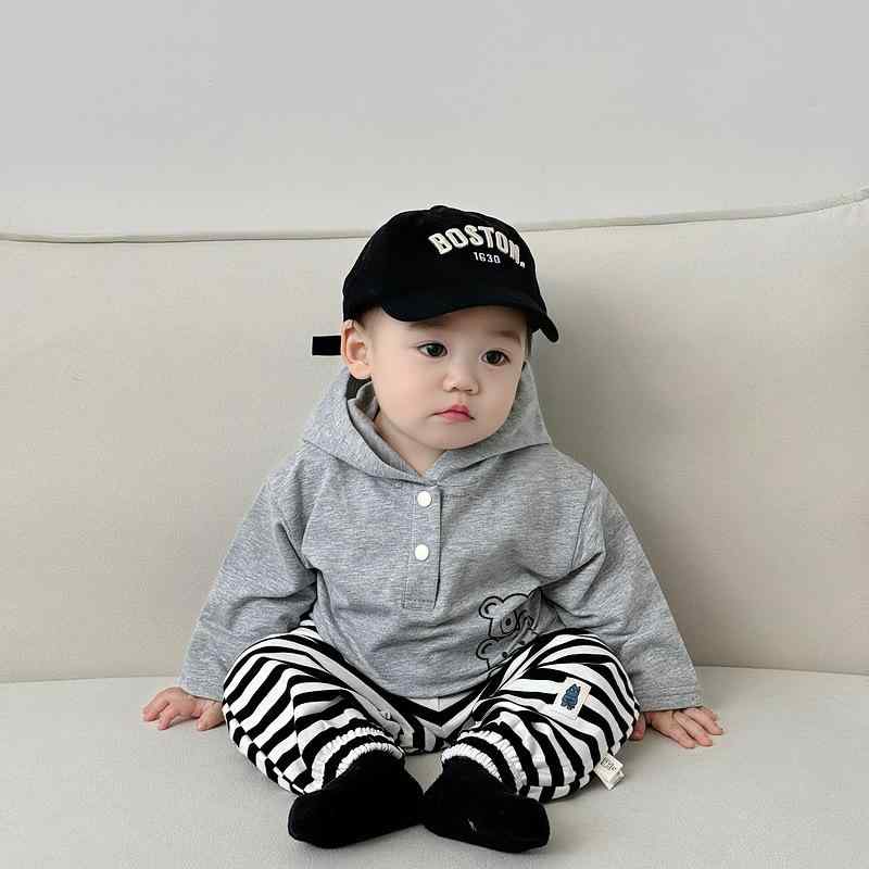 スウェット 男の子 ベビー キッズ パーカー 長袖 プルオーバー ストライプ柄 くま キャラクター 綿 コ..