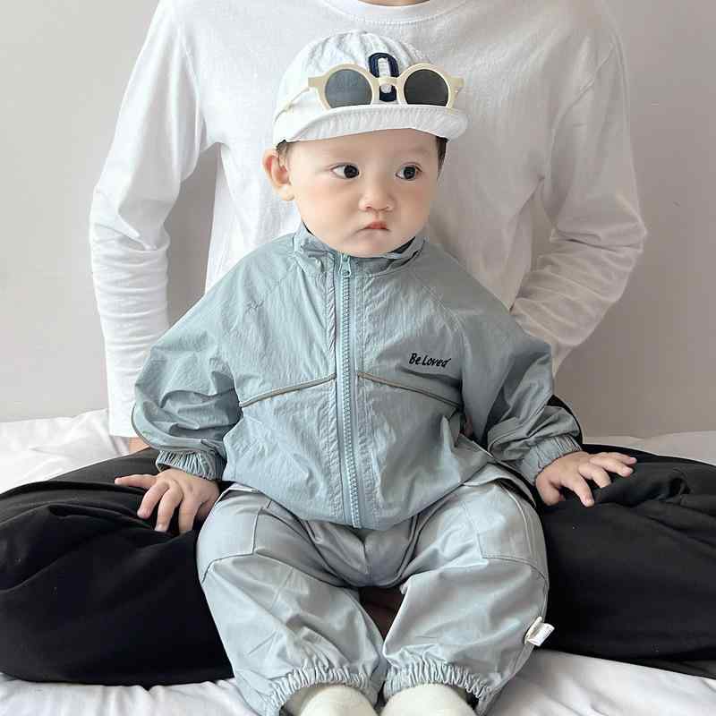 キッズ ベビー 男の子 UVカット パーカー フード付き 薄手 軽量 セットアップ カーゴパンツ カジュアル 紫外線対策 通気性 速乾 ナイロン 春夏秋 上下セット 普段着 通園