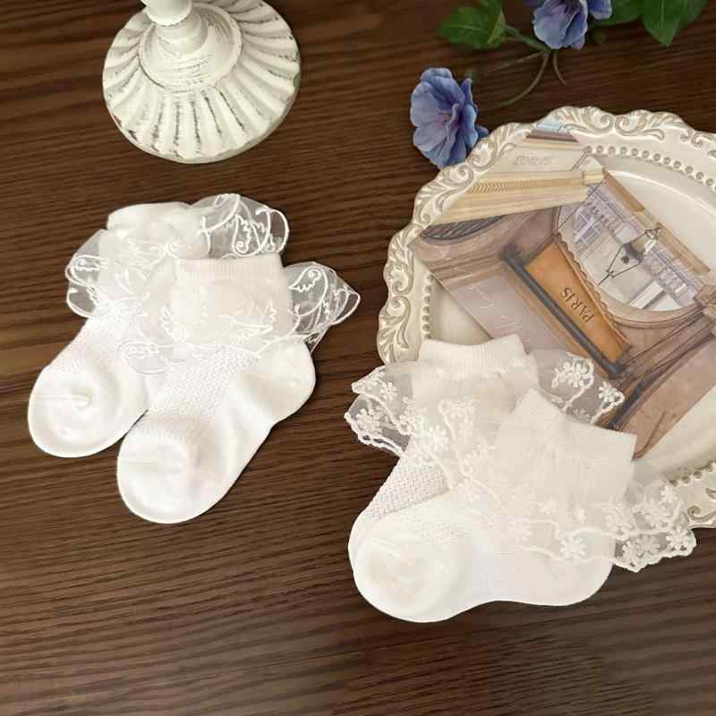 ソックス ベビー 女の子 キッズ 赤ちゃん ガールズ 春夏 薄手 メッシュ 接触冷感 シームレス ゆったり口 リボン フリル プリンセス 綿 吸湿速乾 通気性 ミドル丈 クルー丈