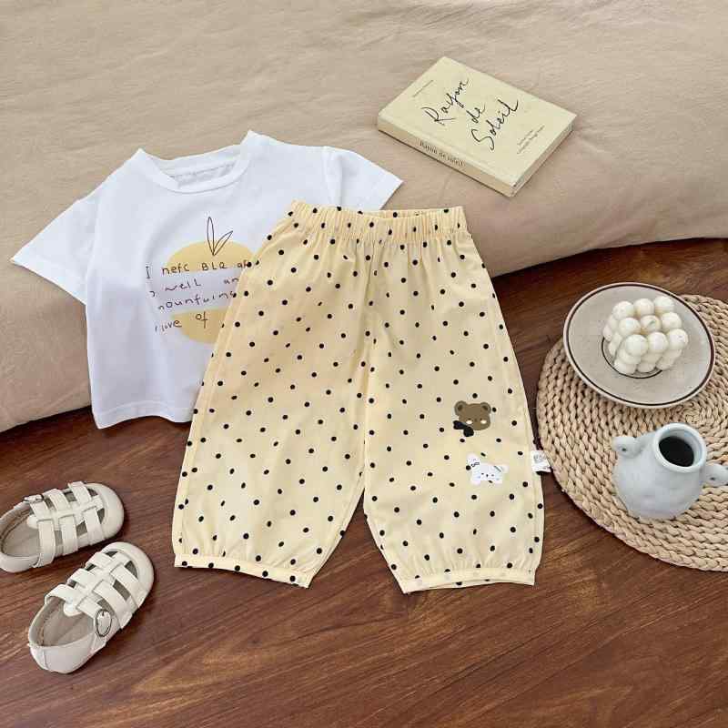 パンツ 女の子 ベビー 幼児 夏 春夏 サマー 綿 コットン 防蚊 虫よけ ドット柄 水玉模様 薄手 薄地 接触冷感 吸湿速乾 韓国 おしゃれ かわいい 着回し カジュアル 普段使い 部屋着 ゆったり 長ズボン ボトムス