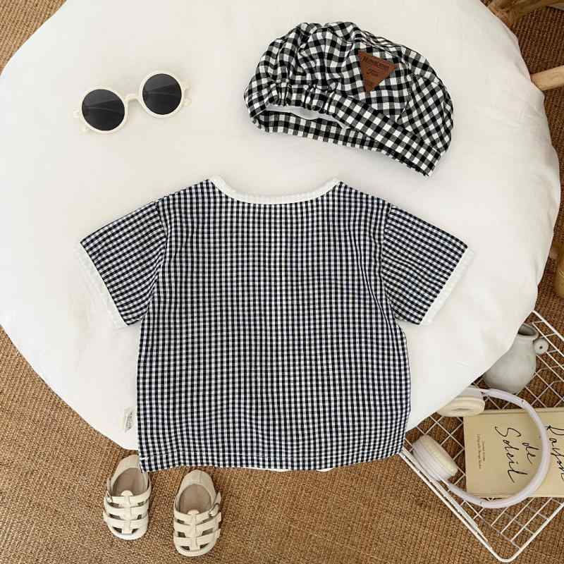 Tシャツ 男の子 ベビー 韓国 おしゃれ チェック柄 薄手 軽量 コットン 柔らかな肌触り 吸湿速乾 半袖 クルーネック カジュアルウェア 普段使い お出かけ 春夏