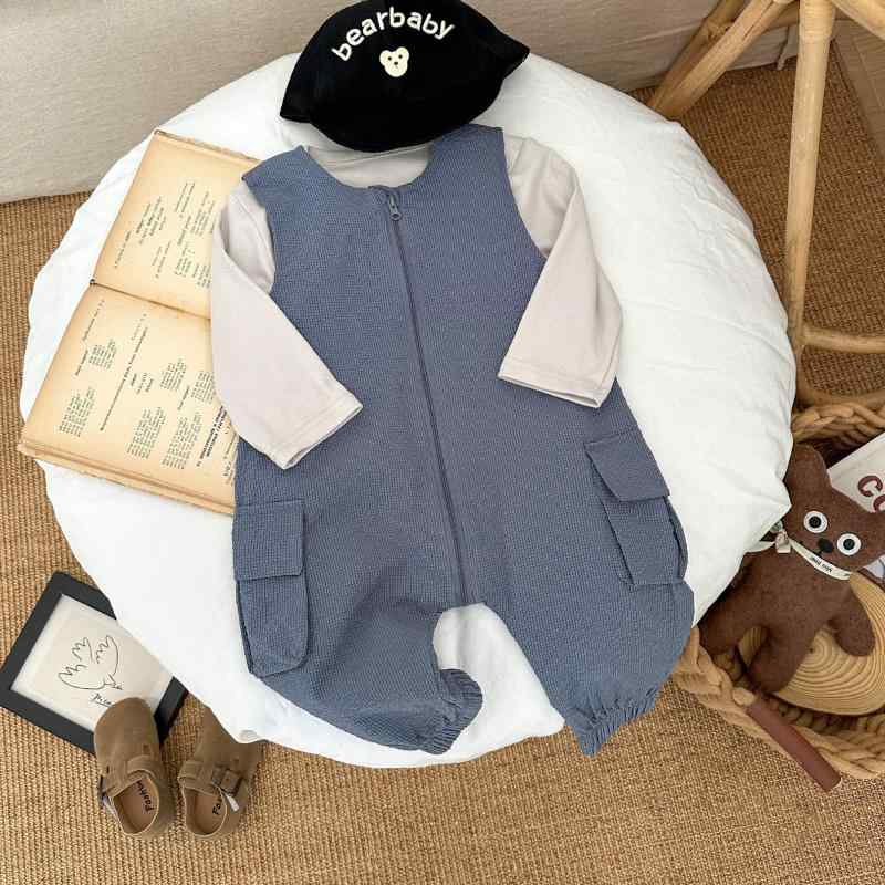 ベビー服 男の子 ロンパース ノースリーブ 韓国 綿 コットン 薄手 春夏 カジュアル お出かけ 普段着 低月齢 カバーオール つなぎ ファスナー 吸湿速乾