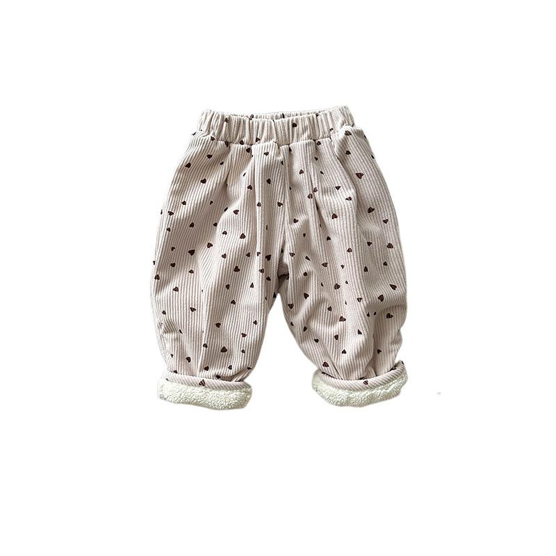 パンツ 女の子 ベビー キッズ コーデュロイ 裏起毛 厚手 あったか 防寒 保温 秋冬 ハート総柄 プリント ゆったり ルーズ 楽ちん かわいい ボトムス ズボン カジュアル 普段使い
