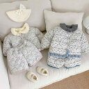 ベビー服 赤ちゃん 女の子 厚手 中綿入り 上下セット かわいい おしゃれ 小花柄 フラワー柄 秋冬 保温 あったか ブルー ピンク 普段使い お出かけ 柔らか