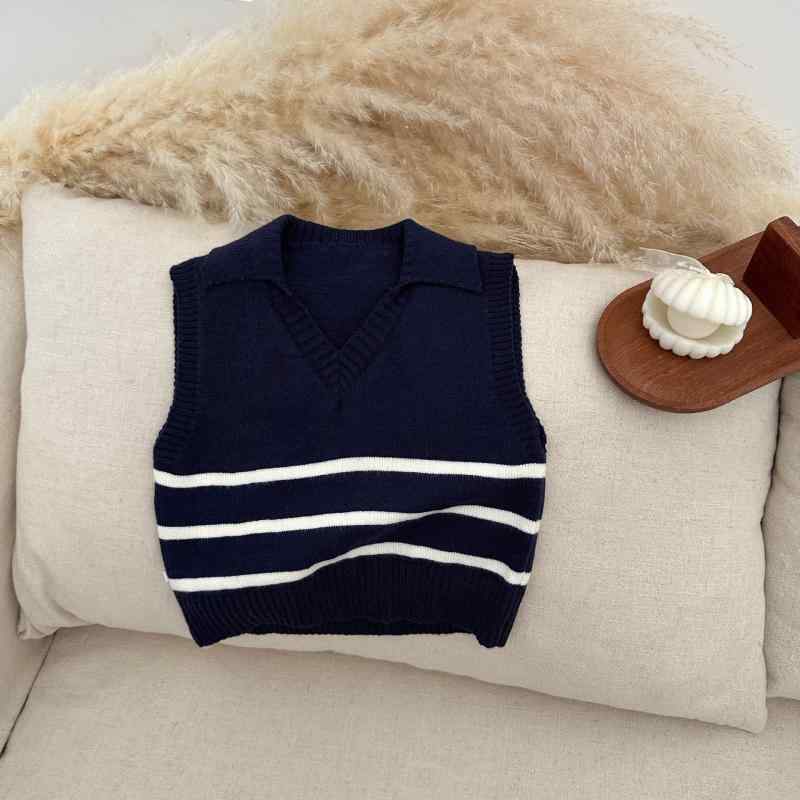 ・カテゴリ: 子供用ベスト・性別: 女性・対象年齢: 乳幼児 (1〜3歳)・スタイル: 韓国・タイプ: プルオーバー・柄: ストライプ・厚さ: 薄手・生地: ニット・生地加工: 柔軟加工・主な素材: ビスコース 50%・規格: Aクラス・カラー: 掲載色・サイズ展開: 66cm, 73cm, 80cm, 90cm, 100cm