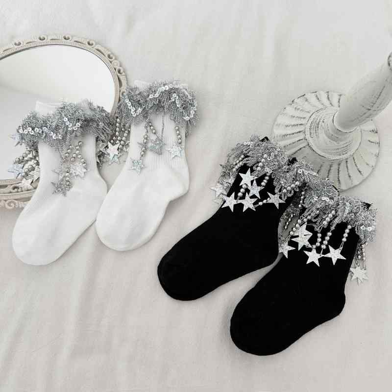 ソックス キッズ 女の子 スパンコール キラキラ 星柄 フリンジ ルーズ クシュクシュ ショート丈 発表会..