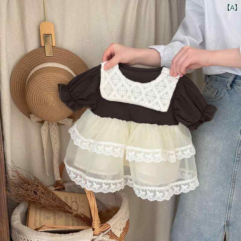 ワンピース ベビー 女の子 春夏 半袖 綿 コットン 柔らか 薄手 通気性 チュール プリンセスドレス 韓国 おしゃれ かわいい お出かけ着 Aライン カジュアル 2