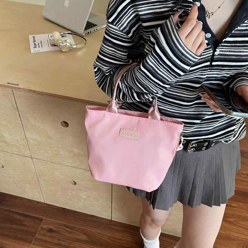 ハンドバッグ レディース ミニ 布製 撥水加工 シンプル スクエア 縦型 ソフト アーバンカジュアル コスメポーチ 普段使い ファスナー開閉 ブラック グリーン ピンク グレー