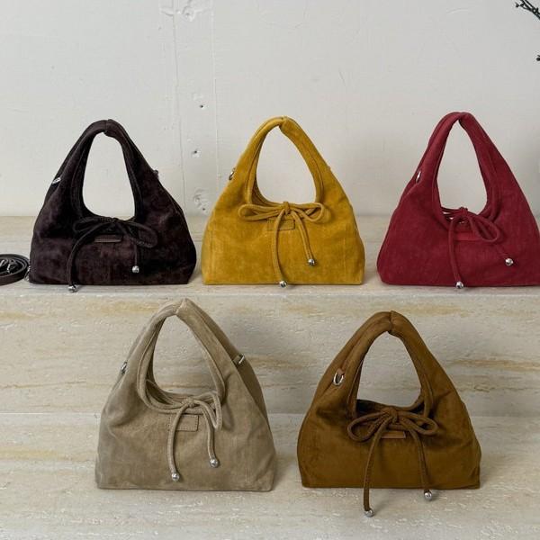 バッグ レディース 餃子バッグ ハンドバッグ トートバッグ ショルダー 肩掛け 斜め掛け ベロア ソフト ミディアムサイズ 通勤 デイリー ファスナー開閉 仕切りあり 秋冬 赤 黄 ブラウン系(4)