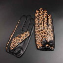 手袋 レディース 女性用 本革 羊革 ヒョウ柄 リボン ショート丈 裏起毛 保温 防寒 運転用 ドライビング タッチスクリーン対応 スマホ対応 冬