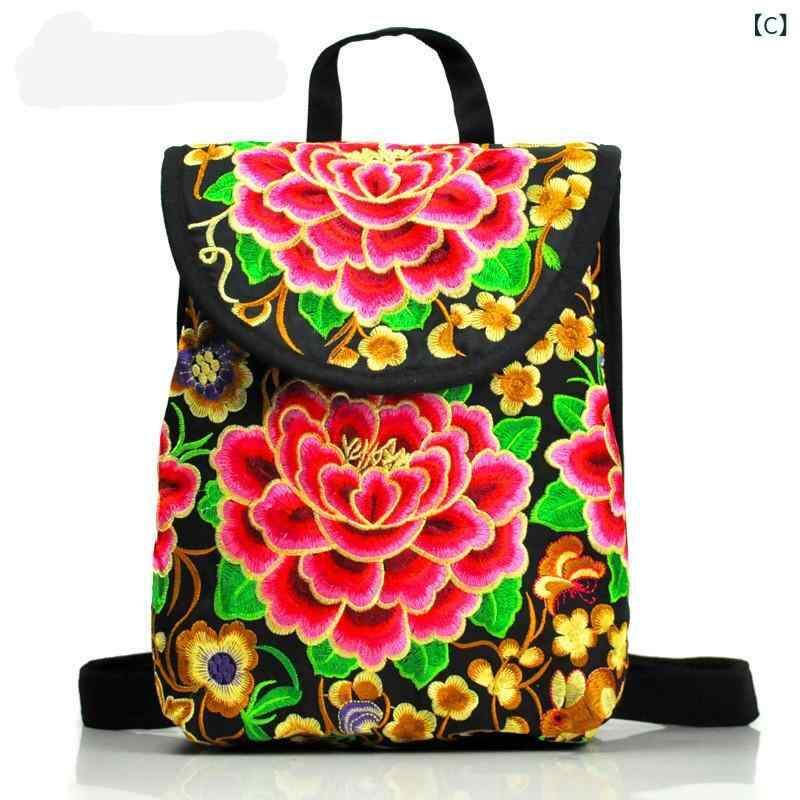リュック レディース エスニック 民族調 中国風 刺繍 花柄 帆布 キャンバス 小型 ミニ バックパック 普..