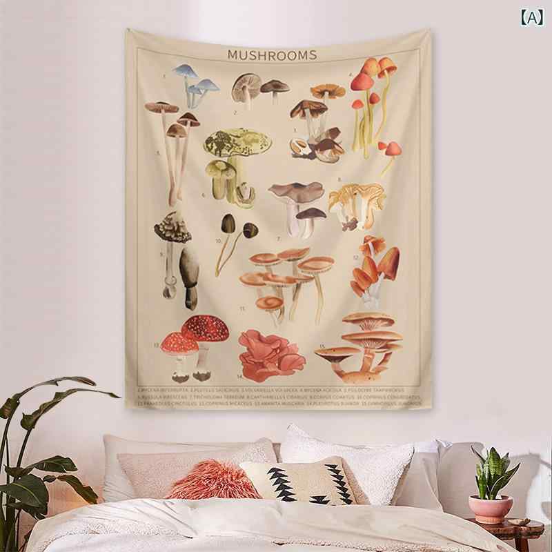 タペストリー 壁掛け キノコ 植物 ボタニカル柄 幾何学模様 抽象柄 北欧スタイル モダン インテリア 飾り デコレーション 背景布 背景クロス リビング 寝室 部屋 書斎 玄関 目隠し ポリエステル ウォールデコレーション