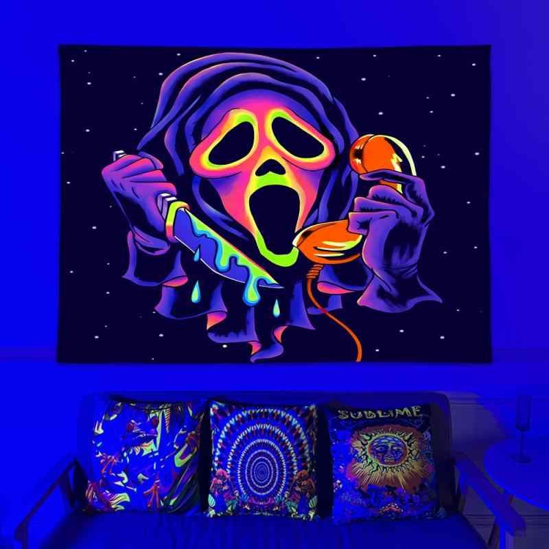 タペストリー 蛍光 幽霊 ゴースト スカル ホラー ブラックライト UV反応 ウォールデコレーション ポスター 壁掛け 寝室 リビング パーティー イベント 部屋 飾り ポリエステル 北欧風 長方形 インテリア