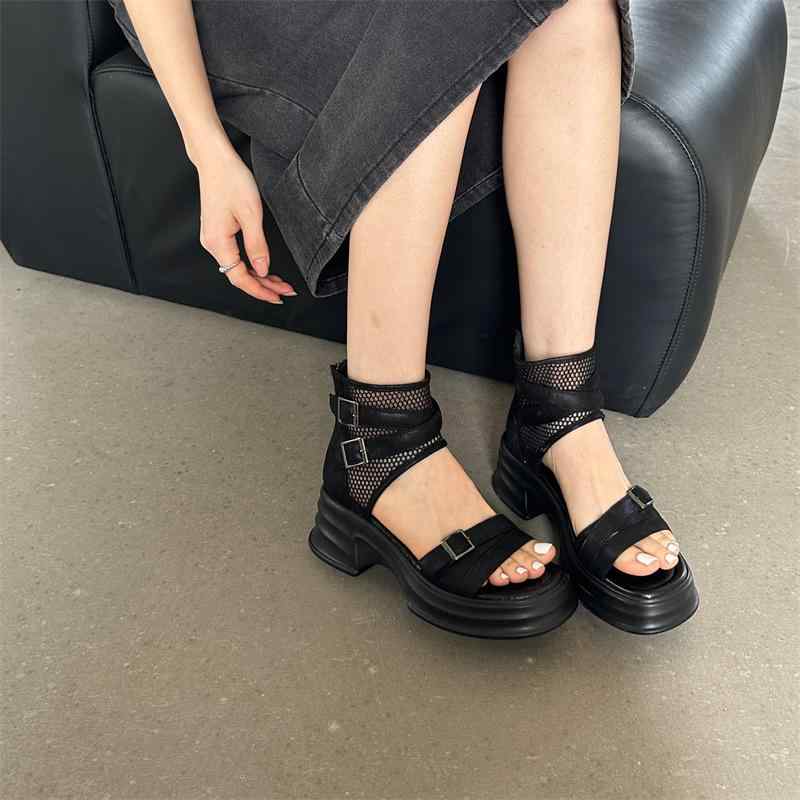 サンダル レディース 厚底 ワンストラップ ハイヒール オープントゥ グラディエーター カットアウト 性 おしゃれ ブラック カーキ フェイクレザー 夏 普段使い