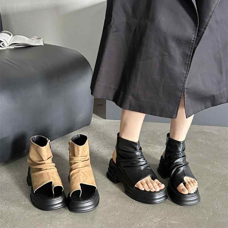 サマーブーツ レディース 厚底 プラットフォームソール ローマサンダル ハイカット アンクル丈 トゥリ..