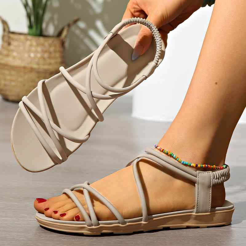 サンダル レディース フラット オープントゥ クロスストラップ ローマ風 細見え スリッポン ソフトソール クッション性 ビーチ リゾート タウンユース アイボリー ブラック ブラウン 春夏