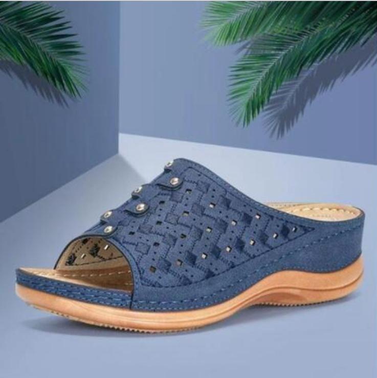 サンダル レディース ウェッジソール 厚底 オープントゥ 大きいサイズ 軽量 快適 ワンストラップ 彫刻 合成皮革 ラバーソール ブラック ブルー レッド 欧米風 カジュアル 春夏