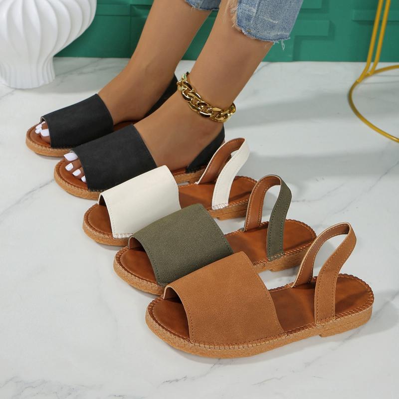サンダル レディース オープントゥ フラットヒール ワンストラップ 軽量 快適 スエード調 欧米風 ラウンドトゥ バックストラップ 普段使い ビーチ リゾート カジュアル 春夏