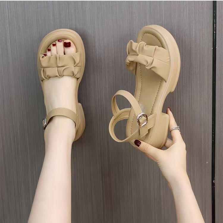 サンダル レディース 厚底 ウェッジソール 小柄向け 脚長効果 身長アップ チャンキーヒール ワンストラップ ラウンドトゥ フェアリー エレガント 普段使い カジュアル ビーチ リゾート 夏 フェイクレザー ブラック カーキ オフホワイト