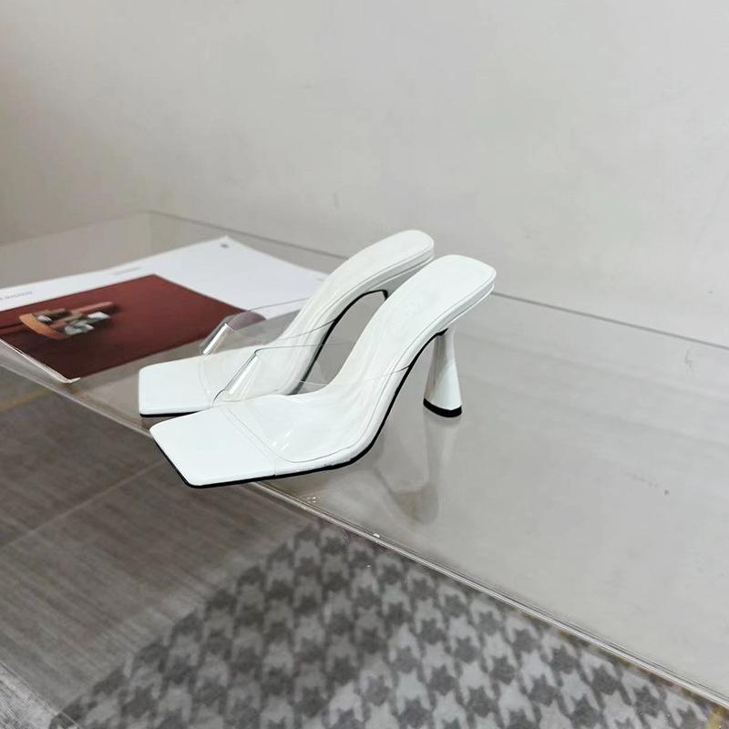 サンダル レディース 女性用 透明 PVC クリア ハイヒール ピンヒール ミュール 無地 オープントゥ おしゃれ 欧米風 カジュアル エレガント 春夏 ブラック