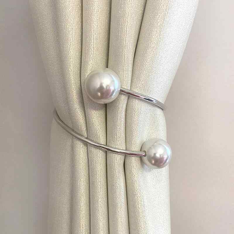 カーテンタッセル パール 金属製 上品 高級感 シンプル モダン リビング 窓辺 装飾 留め マグネット式 バックル リング ペア ゴールド シルバー