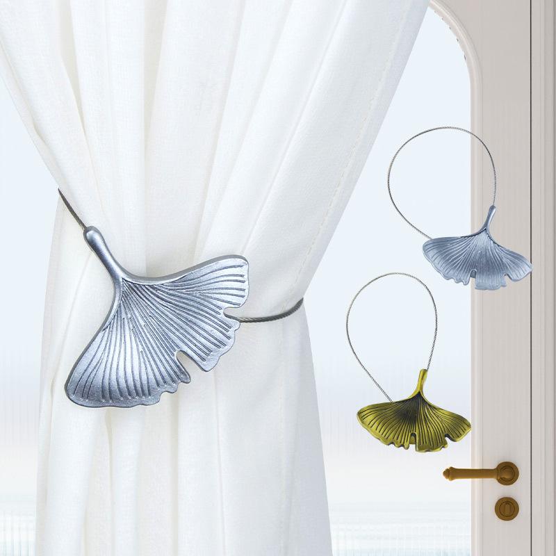 カーテンタッセル マグネット式 イチョウの葉 合金製 スチールワイヤー シンプル モダン 高級感 レトロ アンティーク調 インテリア 窓装飾 ホルダー 飾り シルバー ブロンズ