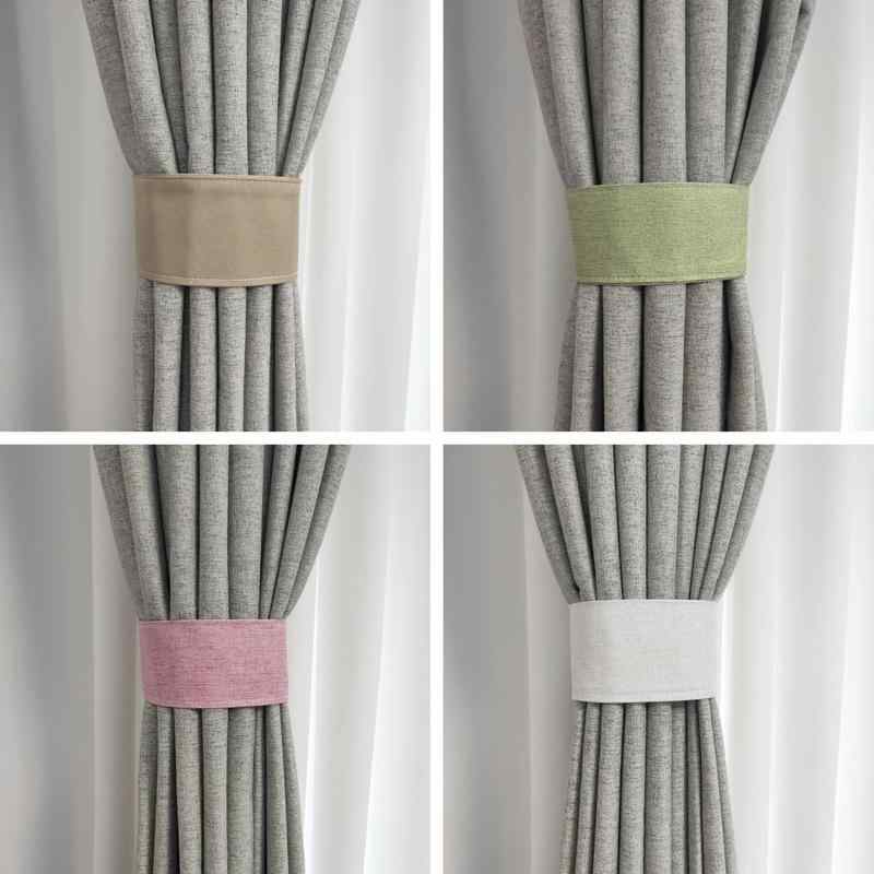 カーテンタッセル 布製 手作り ファブリック モダン シンプル 粘着 面ファスナー 固定バンド 結束ストラップ 収納 窓装飾 リビング 寝室 2個セット ペア ピンク ブルー イエロー グレー