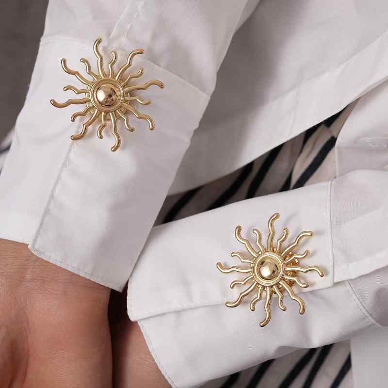 ブローチ カフス レディース 4点セット 欧米風 メタル調 サンフラワー ひまわり 合金製 シンプル おしゃれ 個性的な 高級感 ゴールド シルバー 電気メッキ...