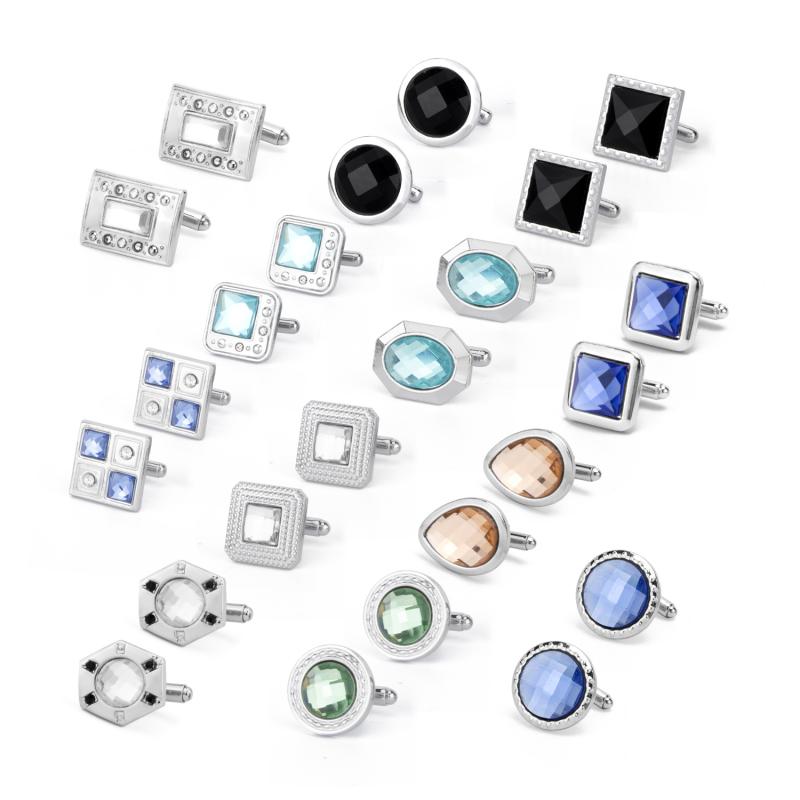 カフスボタン メンズ 男性用 ジルコニア ラインストーン 宝石 高級感 欧米スタイル おしゃれ 幾何学模..