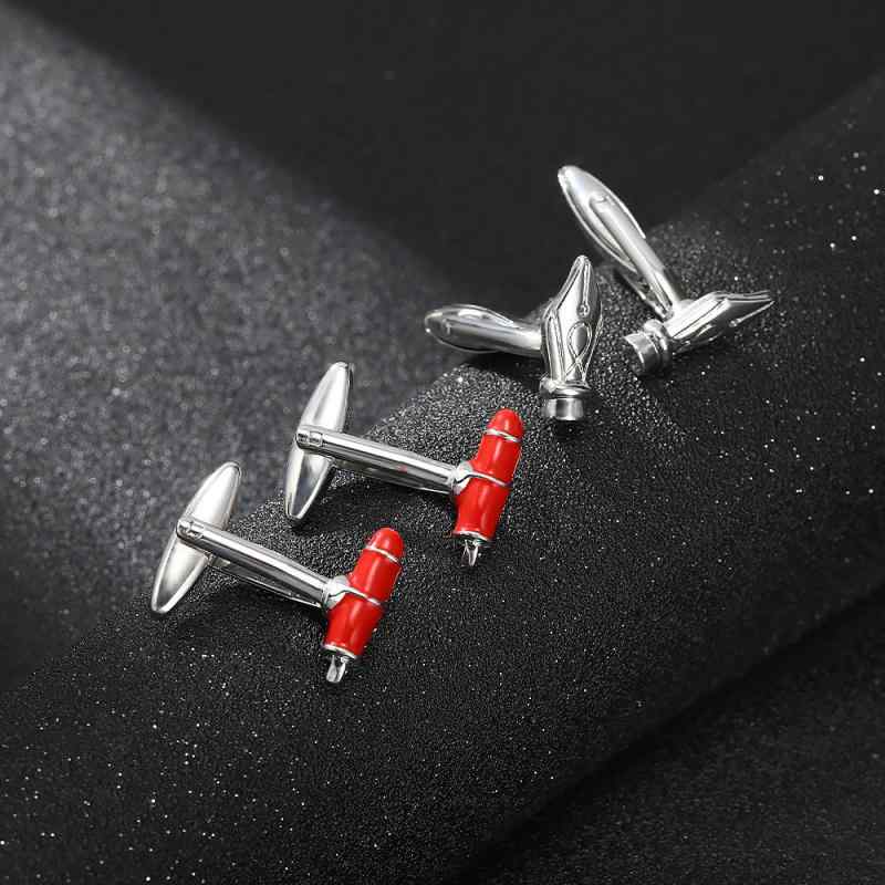 カフス メンズ レディース 兼用 欧米風 フレンチスタイル ペン先型 ビジネス フォーマル 合金製 電気メッキ加工 幾何学模様 ドレスシャツ用 おしゃれ