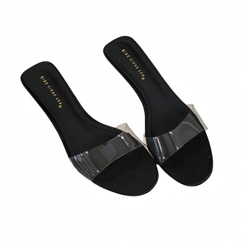 サンダル レディース 女性用 透明 PVC ワンストラップ ウェッジソール ミドルヒール ラウンドトゥ ミュール スリッパ 普段使い カジュアル お出かけ 快適 春夏 白 黒 茶